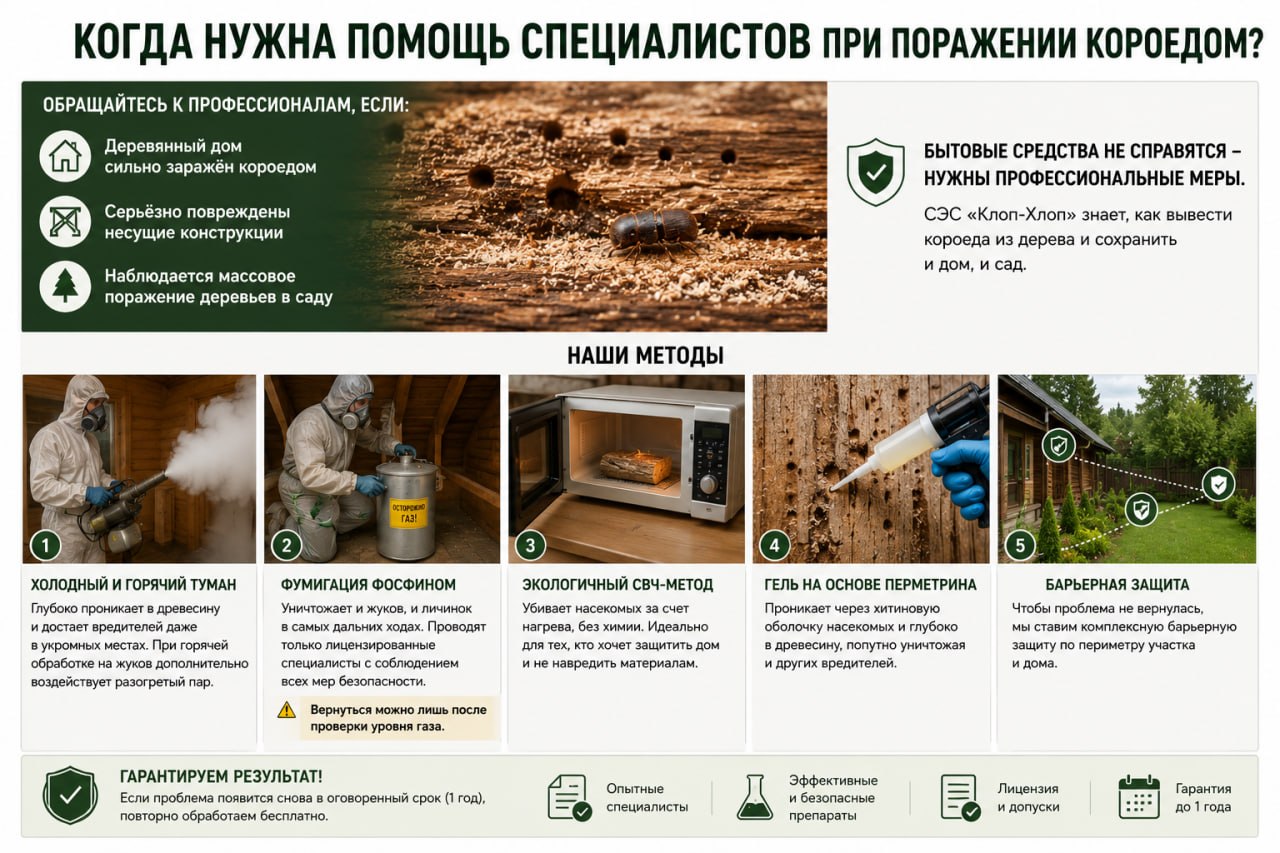 Когда нужна помощь специалистов при поражении короедом
